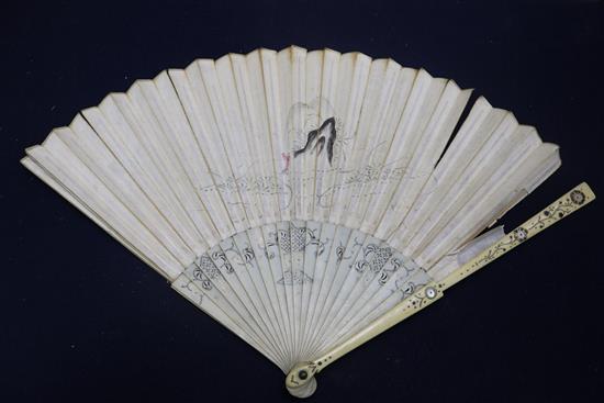 A French brise fan, A Chinese paper fan and 2 others